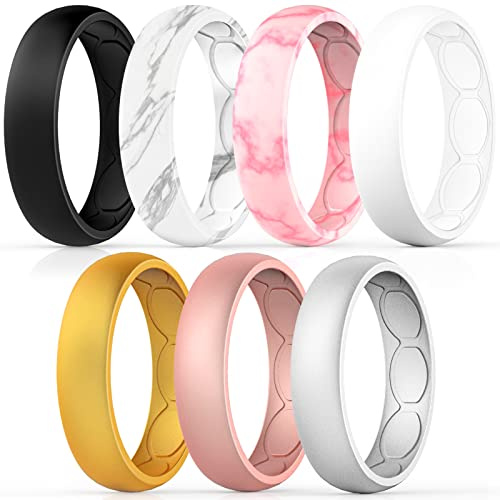 FORTHEE Alliance en silicone respirant pour femme, bande en caoutchouc de silicone de 5,7 mm, bague de remplacement, ajustement confortable, sans danger pour la peau, 9(18.9mm), Silicone, Silicone.
