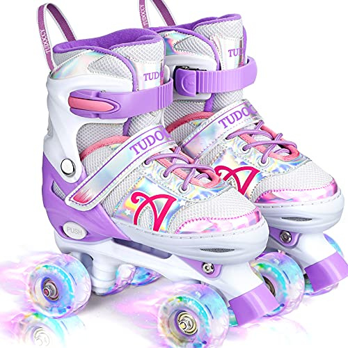 Tudoccy Kids Roller Skates, Adjustable 4-Size Light-Up Wheels