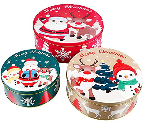 Lot De 3 Boîtes De Noël En Fer Blanc Boîtes À Biscuits Boîtes À Bonbons Décorations De Noël Vides Décorations De Père De Rouges Fer Blanc