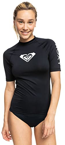 Roxy Women's Whole Hearted Short Sleeve Rashguard – UPF 50+ Sun Protection Quick Dry Swim Shirt for Surfing and Outdoor Activities, Anthracite 22, Small
