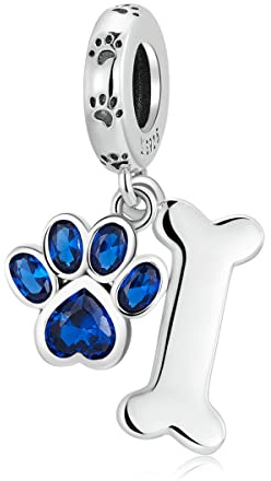 Hund tass och ben berlock 925 sterling silver berlock passar för Pandora armband, europeiska berlocker armband, kvinnor gåva, Silver, Zirkonädelsten