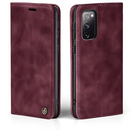 LBH Handyhülle für Samsung Galaxy S20 FE in Weinrot mit Karten- und Geldfach Smartphone Hülle mit Standfunktion Flip Case Schutzhülle Magnetverschluss Vintage