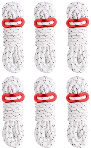 TRIWONDER Tent Guy Ropes 4mm Reflective Paracord Cord Guy Line with Adjuster 4m Tarp Rope for Camping Awning Hammock (White - 6 Pcs)