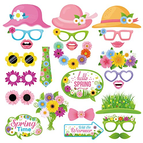Spring Photo Booth Props with Sticks,Flowers Photo Booth Props,Spring Party Decorations (25CT)