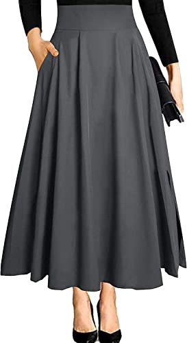Ranphee Gonna Donna Estiva Elegante Vita Alta Spacco Laterale con Tasca Maxi Grigio Scuro L