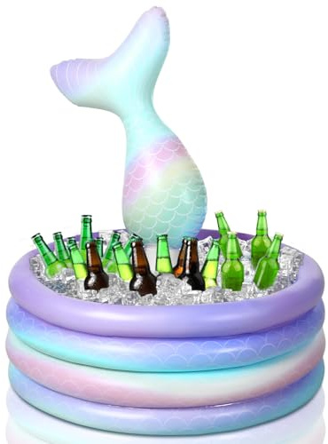 Bencailor Mermaid Party Decorations Mermaid Tail Inflatable Cooler Blow up Drink Cooler Floating Ice Chest Mermaid Drink Holder for Holiday Birthday Party Decorations(Purple,14 x 29.5'')