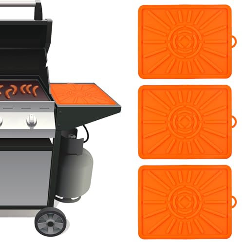 4pcs Side Shelf Mat for Blackstone, 14.17x11.22x0.31 Inch Silicone Griddle Tools Mat Heat Resistant Silicone Grill Pad Griddle Protective Mat Grill Prep Trays for Kitchen Cooking (Orange) (20323)