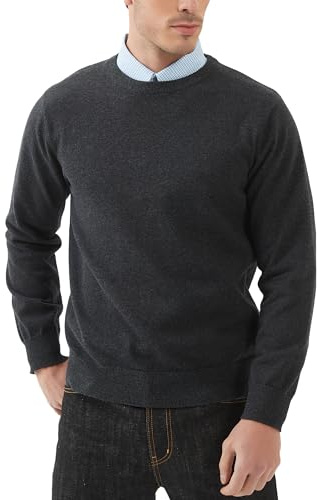 Kallspin Uomo 100% Cotone Girocollo Maglione Leggero a Maniche Lunghe Pullover dal Taglio Casual e Rilassato(Grigio Scuro, M