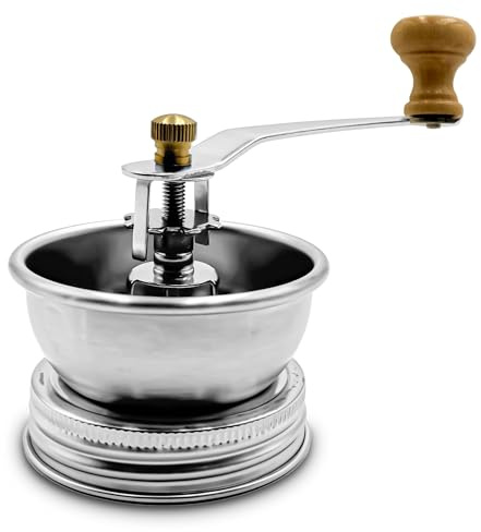 Stainless Steel Coffee Grinder Lid Attachment for Regular Mouth Mason Jars - Manual Crank Burr Grinder for Fresh Coffee, Ideal for Camping, Home Barista, Rust Proof Ceramic Mechanism