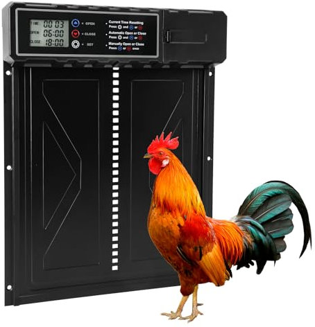 Seutgjie Automatische Hühnerklappe Elektrisch mit Zeit/Handmodus Anti-Klemm für Hühnerstall Winterfest Aluminiumlegierung LCD-Bildschirm Automatischer Türöffner Hühnerstall