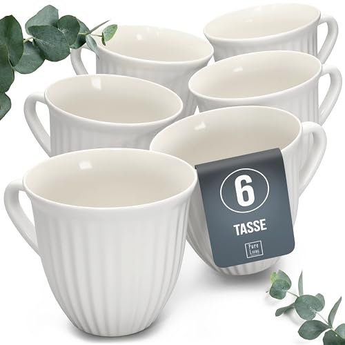 Ensemble de 6 tasses en grès - Set de tasses à café HYGGE design scandinave - Ensemble élégant de tasses à thé et café - Tasses à thé etcafé rainurées en gris clair