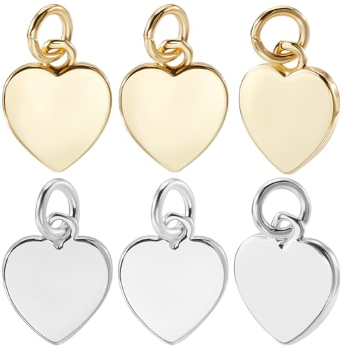 Beebeecraft 1 låda 20 st hjärtformade hängen i 18K guld och 925 sterling silver guldpläterade hjärtformade för alla hängsmycken med konjunktionsringar för halsband örhängen