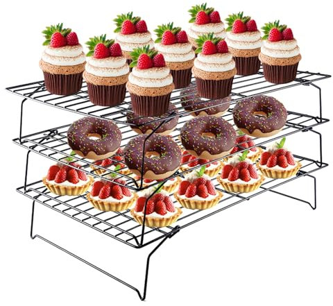 SUNOYA Abkühlgitter, 3-Stöckiges Kuchengitter Abkühlgitter, Abkühlgitter Stapelbar, Kühlgestell für Pâtisserie, 40 X 25 cm, Gesund & Langlebig, für Backen, Grillen und Trocknen
