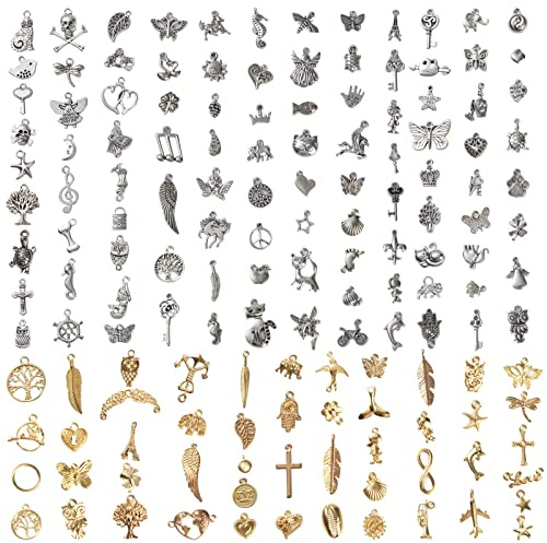 Breloques Charms, 150 Pièces Pendentifs Artisanaux Accessoires Tibétain en Métal, Antique Mélangé Confection de Bijoux pour Bracelet Collier Fabrication et Artisanat