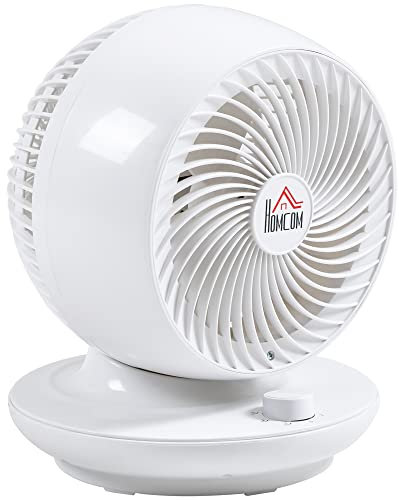 HOMCOM Mini Ventilateur de table, ventilateur Silentieux puissant 45W, 3 vitesses, oscillant à 70° multidirectionnelle, inclinaison à 90°, ventilateur de circulation d'air pour chambre, salon, blanc