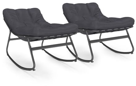 IDMarket - Lot de 2 fauteuils de Jardin à Bascule Arona Gris Anthracite | Avec coussins gris
