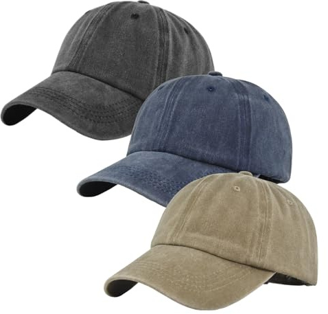 HSYWSH 3 Pack Baseball Caps Washed Cotton Baseball Cap Cotton Men's Vintage Hat Adjustment Hats for Golf Running Sports Outdoor Workouts Suitable Unisex