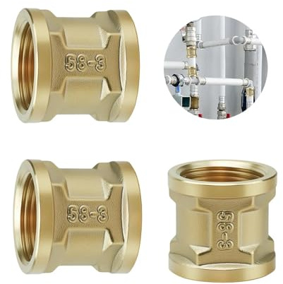 MUNTE 3 Piezas Manguito de Latón Ig/Ig, Adaptador Hembra Roscado LatÓn 3/4 (Ø25mm), Manguito de Latón de 3/4 Pulgada, Buen Sellado, para Instalación o Mantenimiento de Tuberías