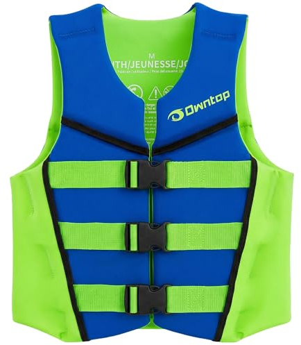 Owntop Schwimmweste für Jugendliche Kinder, Verstellbare Auftriebsweste mit Dreifach-Sicherheitsgurten, Leichte Schwimmhilfe für Kajak, Schwimmen, Angeln, Schnorchelweste (Blau,M)