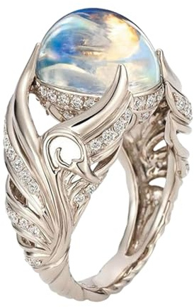 Bague d'humeur - Bague réglable en argent sterling avec pierre de lune pour femme et fille - Bague en argent avec pierre de lune - Bijoux de promesse pour elle anniversaire