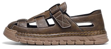 Metaju Sandalias de Exterior para Hombre con Punta Cerrada, Sandalias de Senderismo de Cuero PU Ligeras, Suela de Goma Antideslizante Cómodo para Trekking Playa Camping Casual