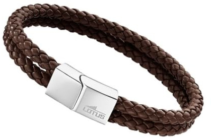 LOTUS STYLE Pulsera Hombre Cuero Brazalete de Diseño Sofisticado, Resistente y Confortable - Pulseras Hombre - Marrón 208.00 mm LS2011-2/2 - Regalo de Cumpleaños, Día del Padre