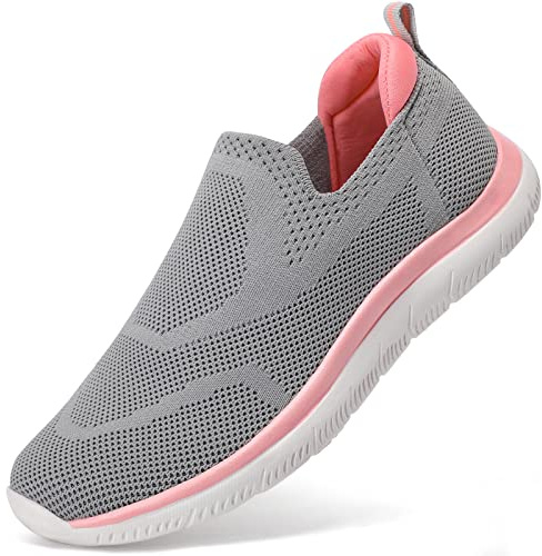 HKR Scarpe Running Donna Slip on Sportiva Camminata Fitness Sneakers Senza Lacci Leggero Scarpe da Corsa Ginnastica Estive Grigio Rosa EU 41