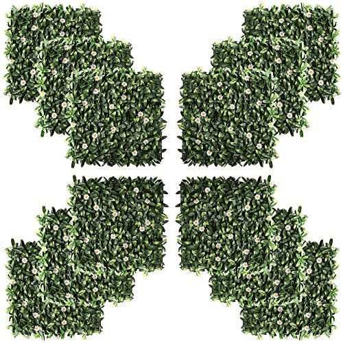 Outsunny 12 Stück künstliches Pflanzenwand Hecke 50x50 cm UV-Schutz Sichtschutz Rhododendronblätter Design Heckenpflanze für Garten Outdoor Dekor