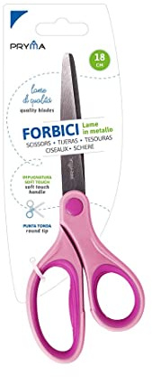 Pryma Forbici Punta Tonda 18 cm – Design Ergonomico per Scuola, Ufficio e Casa – Lame in Acciaio Inox, Manico Rosa Confortevole – Sicurezza e Precisione per Bambini e Adulti