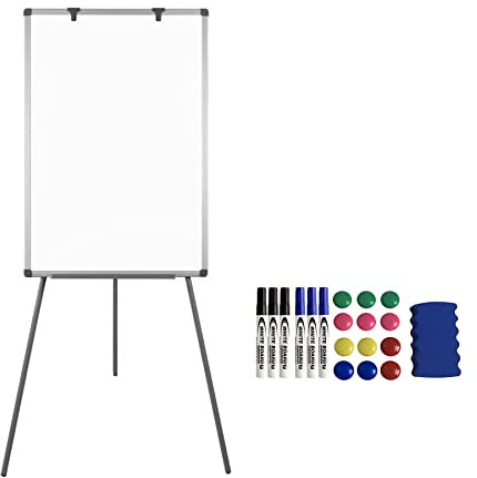 Froadp Whiteboard Flipchart Ständer mit Stativ Höhenverstellbar Beschreibbar Trocken Abwischbar Magnetisch Mobiles Magnettafel Magnetboard Inkl. Haken, Stiftablage, Stifte, Magnete, Radierer (Typ B)