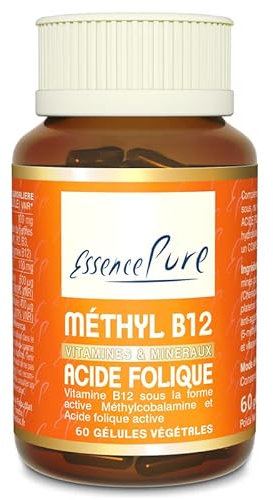 Vitamine B12 Vegan 500mcg Essence Pure | Méthylcobalamine B12 et Acide Folique Actif | 60 Gélules Véganes | Api-Nature