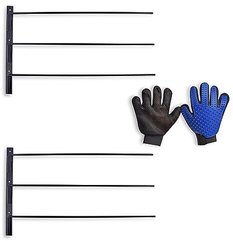 Five Leaf Clover Saddle Pad Rack - Swinging Horse Blanket Holder (2 Pack), 3 Bar Wall Mounted Storage Organizer Racks for Equestrian Tack, Saddle Pads, Bridle - Complete with Grooming Gloves