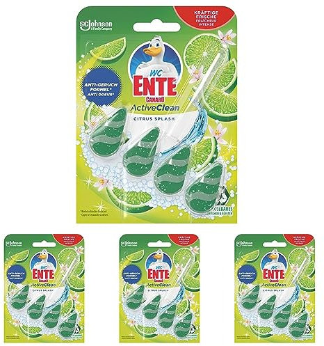WC-Ente Active Clean WC Duftspüler-Einhänger, WC Reiniger, Citrus Splash-Duft, 38,6 g (Packung mit 4)
