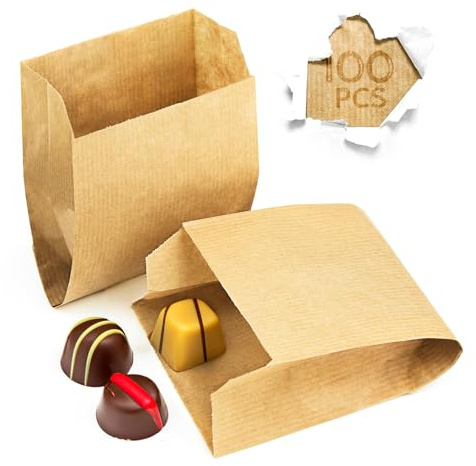Majillux 100 Sacchetti di Carta Kraft 9 x 11 x 5 cm, Sacchettini Carta Piccoli per Alimenti, Buste di Carta, Sacchetto Pane - Sostenibili e Riciclabili - Prodotte in Europa