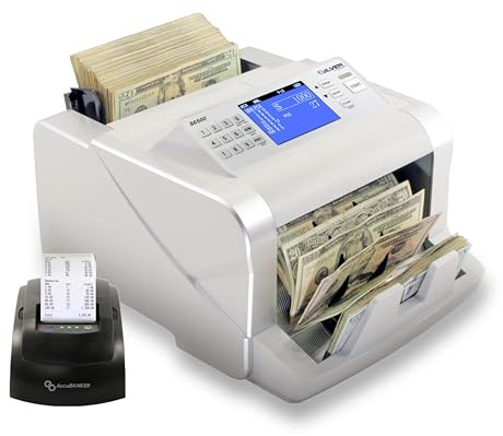 Silver by AccuBANKER USD EUR CAD GBP MXN Money Counter Machine, Quick Mixed Denomination Bill Counter, Counterfeit Detection UV/MG/IR/DD/MT/DBL/HLF/CHN, with Printer Included, S6500