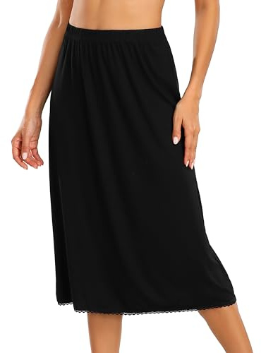 Vlazom Jupon Femme Longue Jupon sous Robe Antistatique en Dentelle Demi-Jupe Modal Lingerie sous-vêtements