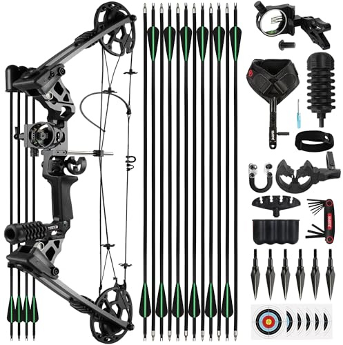 NorthSpoor Compound Bow and Arrow Set, Adjustable Hunting Compound Bow Set Drawing Weight 0-70lbs, 320fps with Complete Accessories, Suitable for Adults, Teenagers, Beginners, Outdoor Shooting
