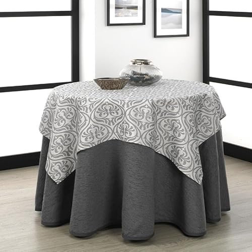 Rufino Díaz Falda Camilla Redonda Bali Jacquard + Tapete (Gris - 80cm) - Tejido Resistente y Agradable al Tacto Decorar y Proteger tu Mesa