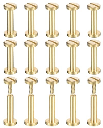 sourcing map 25Pack Brass Chicago Screws, 12x6mm Flat Head Screw Back Binding Post Nail Stud Rivets for DIY Leather Craft Belt Strap, Brass Tone