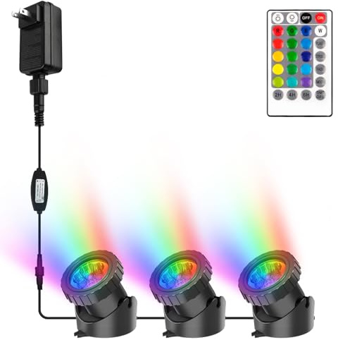 CREPOW RGB Pond Lights with Timer, LED Underwater Submersible Colorful Landscape Spotlights, 98ft Remote Control IP68 Waterproof Fountain Lights for Fish Aquarium Tank Garden Yard Pool (Set of 3)