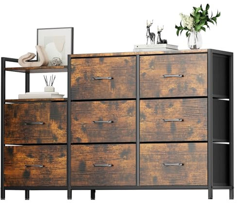 Flycity Kommode mit Schubladen, Schubladenschrank mit Oxford-Stoffschubladen, Verformt Sich Nicht Leicht, 100 × 30 × 79 cm, Stoffkommode, Sideboard für Wohnzimmer, Schlafzimmer, Flur, Schwarz