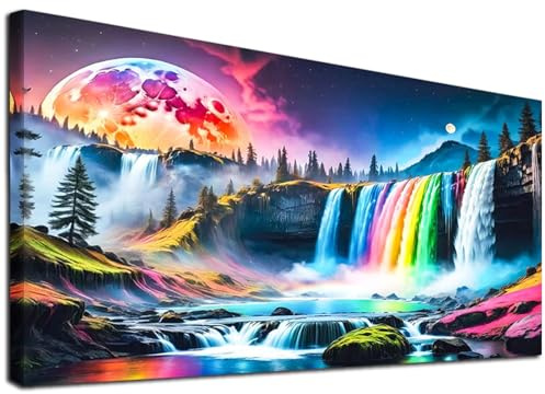 JATOK Diamond Painting Kits for Adults, 5D Colorful Waterfall Diamond Art Kits for Beginners, DIY Full Round Drill Paint with Diamond, Home Wall Decor 40x70CM /16x28in Frameless