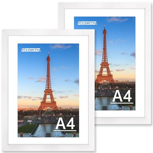 FIXSMITH A4 Picture Frame Set of 2, White Photo Frame with HD Plexiglass, Versatile White A4 Frame, Dual Orientation (Landscape/Portrait), Multi Picture Frames Collage for Tabletop or Wall Display
