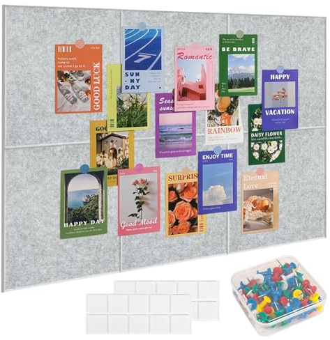 Stor filt anslagstavla, 6 stycken anslagstavlor, kork, 90 x 60 cm, dekorativ anslagstavla, korkplatta med 60 anslagstavlor, 30 självhäftande betabs, filtvägg, Memo Boards bulletinbräda för skola, hem