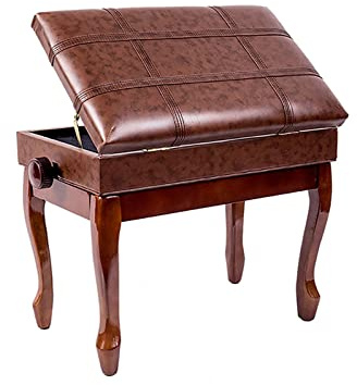 Pianopall i konstläder, konstnärsbänk, 10 cm höjdjusterbar, solokeyboardpallar med stoppad sits och stor förvaringslåda, 55 x 34, 47-57 cm, svart, teak - en storlek,Teak-One Size
