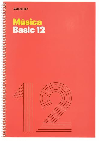 ADDITIO - Cuadernos de música BASIC 12| Adaptados a todas las edades y procesos de aprendizaje| 12 pentagramas de 10 mm| Tamaño A4| Papel ecológico| Espiral| Rojo|