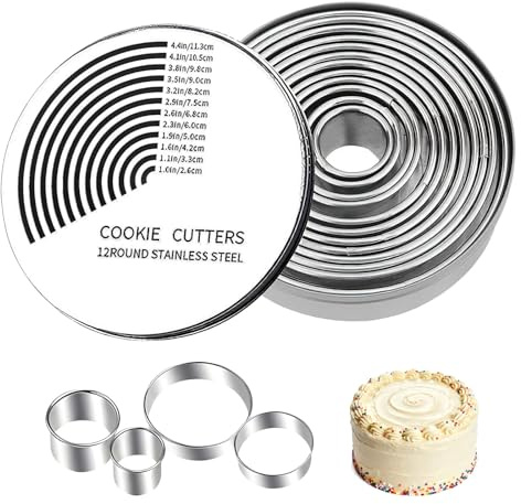 12 Stück Ausstecher Rund, Runde Ausstechformen Edelstahl, Ringe Keksausstecher mit Aufbewahrungsbox, Cookie Cutter Set für Gebäck Donut Fondant Mousse Backen DIY Kuchen