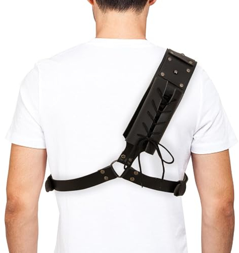 YWYHHM Sword Back Holster for Men Viking Costume & Pirate Accessories,Adjustable PU Leather Sword Sheath Holder, Medieval Crossbody Belt for Cosplay Stage Shows