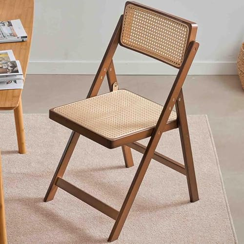 Vikbar rottingstol med ryggstöd, minimalistisk massivt trädesign för vardagsrum eller matsal, fritidssäte, bekväm kompakt hemstol