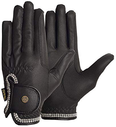 AK - Guantes de equitación para competición y vestuario con diamantes de cristal (3 unidades), color negro